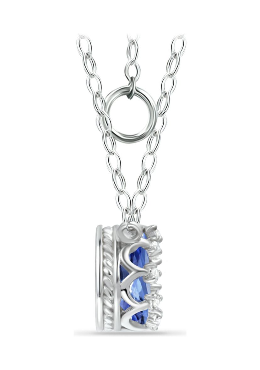 1/3 ct. 5MM Pear Tanzanite and White Topaz Crown  Necklace on 16 inch Chain with Extender, Sterling Silver