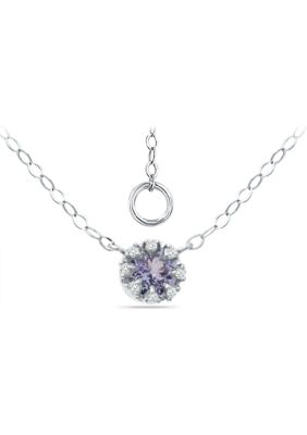 Belk & Co 3/8 ct. 5MM Round Tanzanite and White Topaz Crown Necklace on 16 inch Chain with Extender, Sterling Silver, Purple