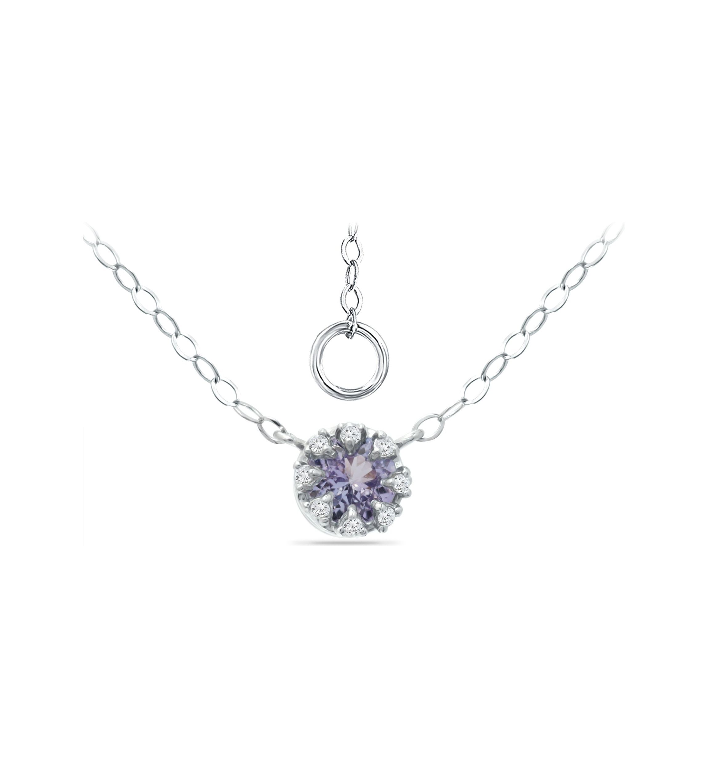 3/8 ct. 5MM Round Tanzanite and White Topaz Crown  Necklace on 16 inch Chain with Extender, Sterling Silver