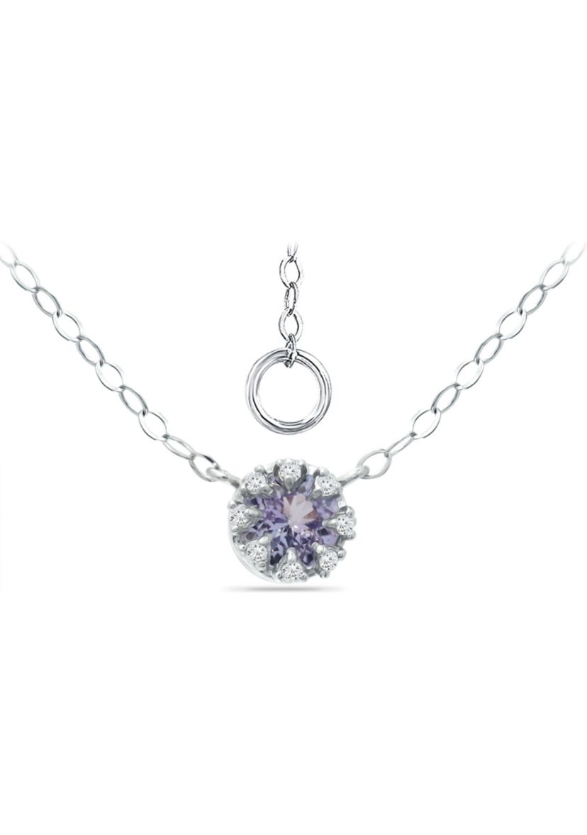 3/8 ct. 5MM Round Tanzanite and White Topaz Crown  Necklace on 16 inch Chain with Extender, Sterling Silver