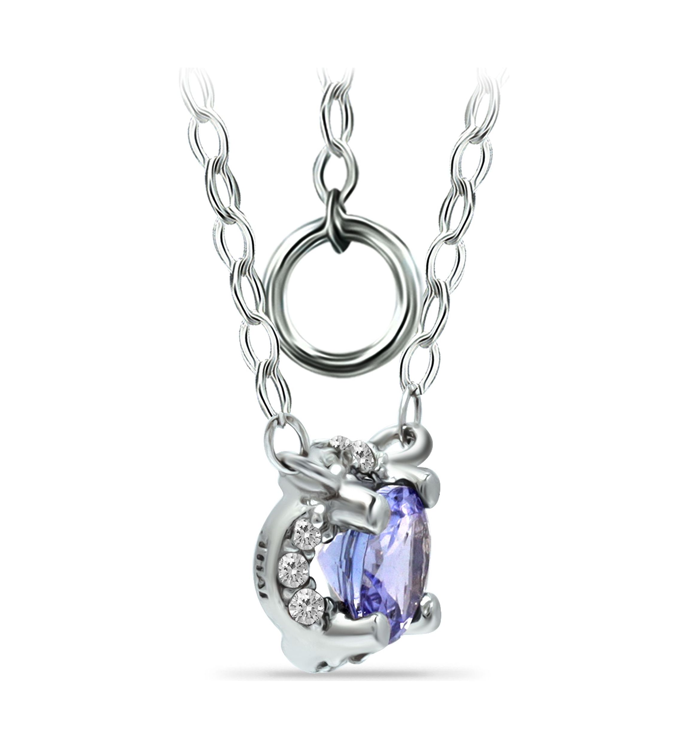 3/8 ct. 5MM Round Tanzanite and White Topaz Crown  Necklace on 16 inch Chain with Extender, Sterling Silver
