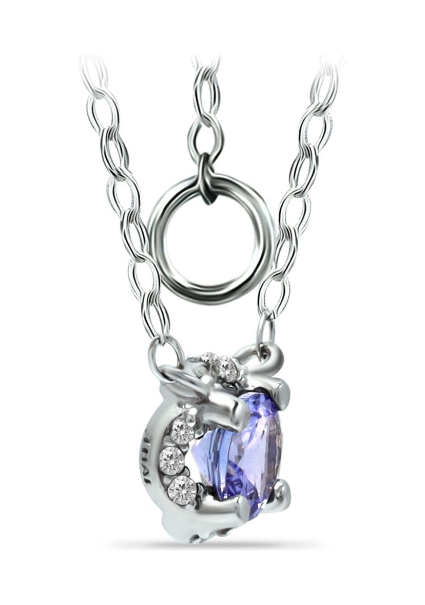 3/8 ct. 5MM Round Tanzanite and White Topaz Crown  Necklace on 16 inch Chain with Extender, Sterling Silver