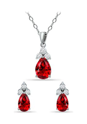 Belk & Co Lab Created 2.5 ct. Created Pink and White Sapphire Pear Pendant Necklace and Stud Earrings, 2pc Set, Sterling Silver
