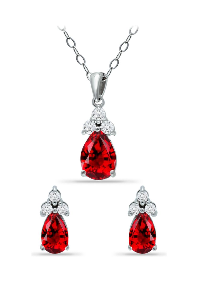 Lab Created 2.5 ct. Created Pink and White Sapphire Pear Pendant Necklace and Stud Earrings, 2pc Set, Sterling Silver