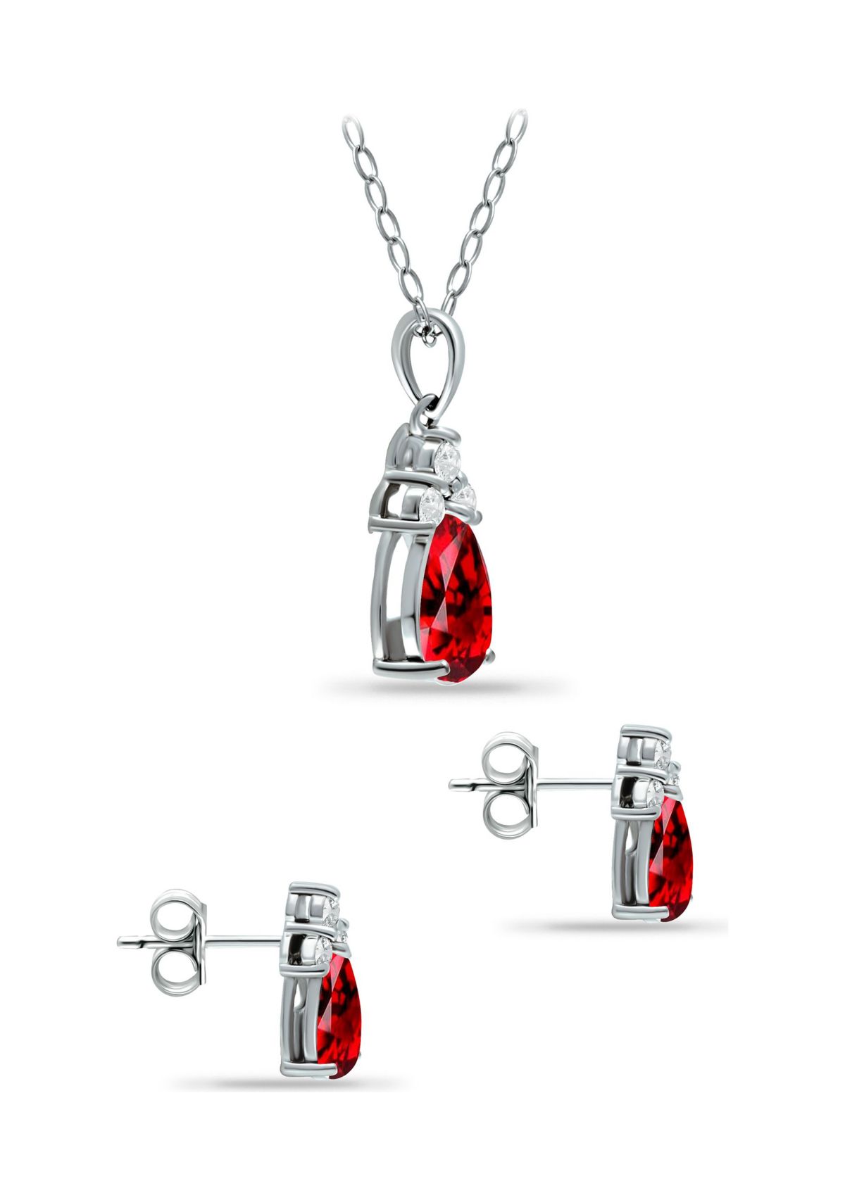 Lab Created 2.5 ct. Created Pink and White Sapphire Pear Pendant Necklace and Stud Earrings, 2pc Set, Sterling Silver