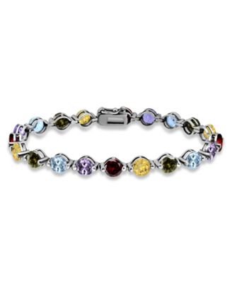 Belk & Co 15 Cttw 5mm Round Garnet, Amethyst, Blue Topaz, Peridot & Garnet 20 Stone Link Bracelet, Sterling Silver, DS
