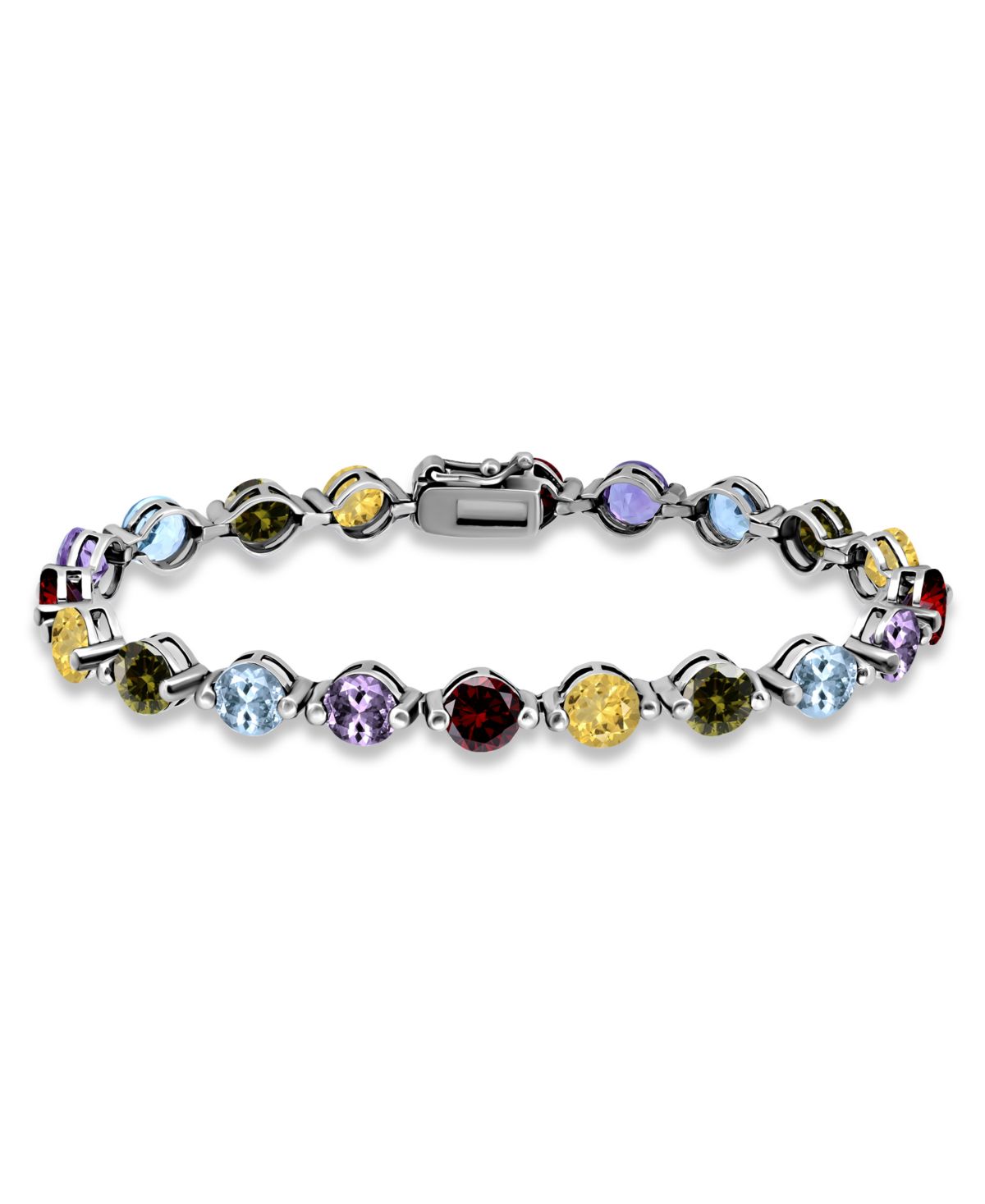 15 Cttw 5mm Round Garnet, Amethyst, Blue Topaz, Peridot & Garnet 20 Stone Link Bracelet, Sterling Silver, DS