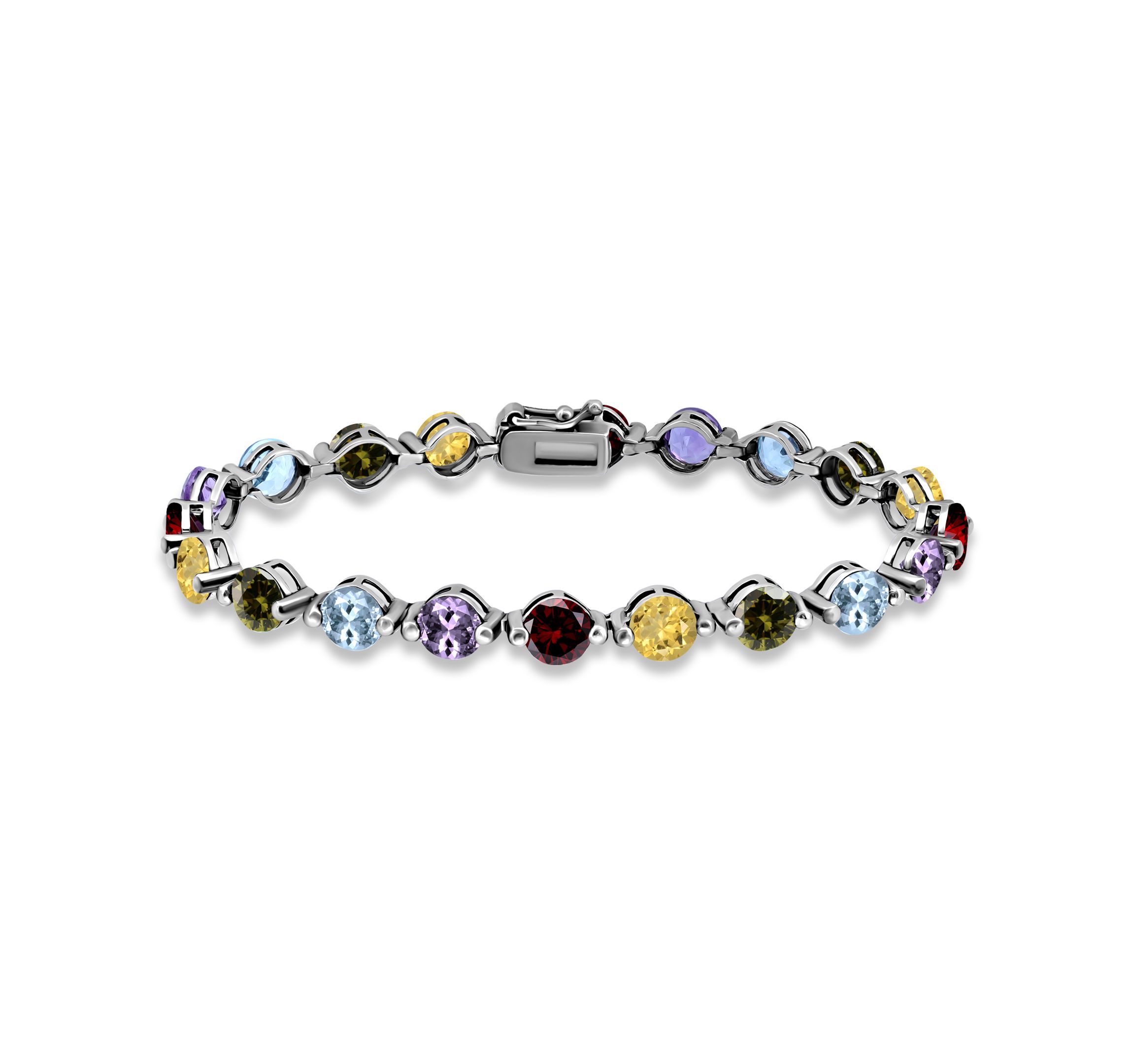 15 Cttw 5mm Round Garnet, Amethyst, Blue Topaz, Peridot & Garnet 20 Stone Link Bracelet, Sterling Silver, DS