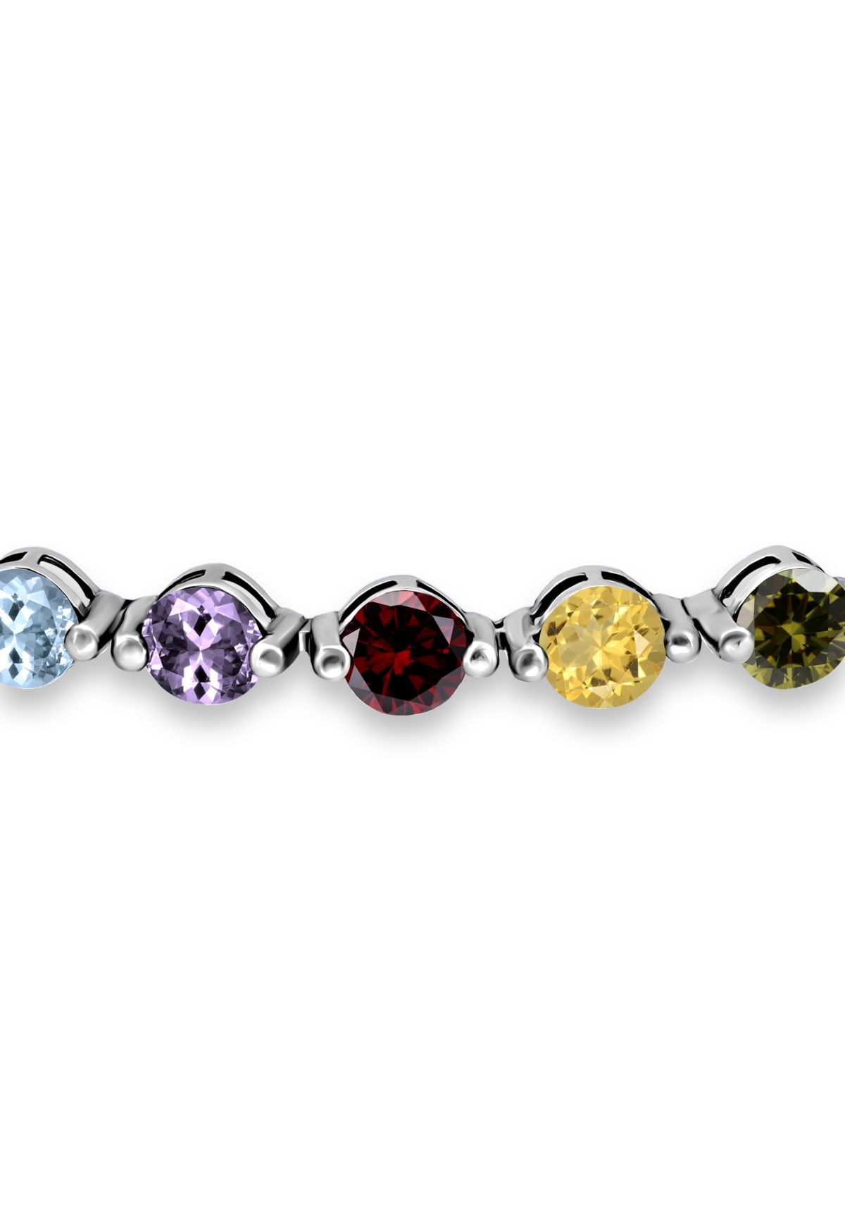 15 Cttw 5mm Round Garnet, Amethyst, Blue Topaz, Peridot & Garnet 20 Stone Link Bracelet, Sterling Silver, DS