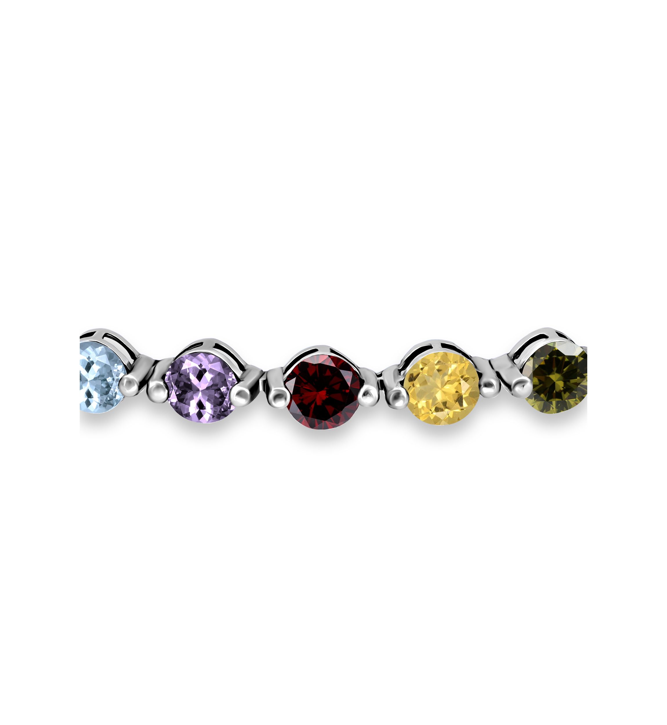 15 Cttw 5mm Round Garnet, Amethyst, Blue Topaz, Peridot & Garnet 20 Stone Link Bracelet, Sterling Silver, DS