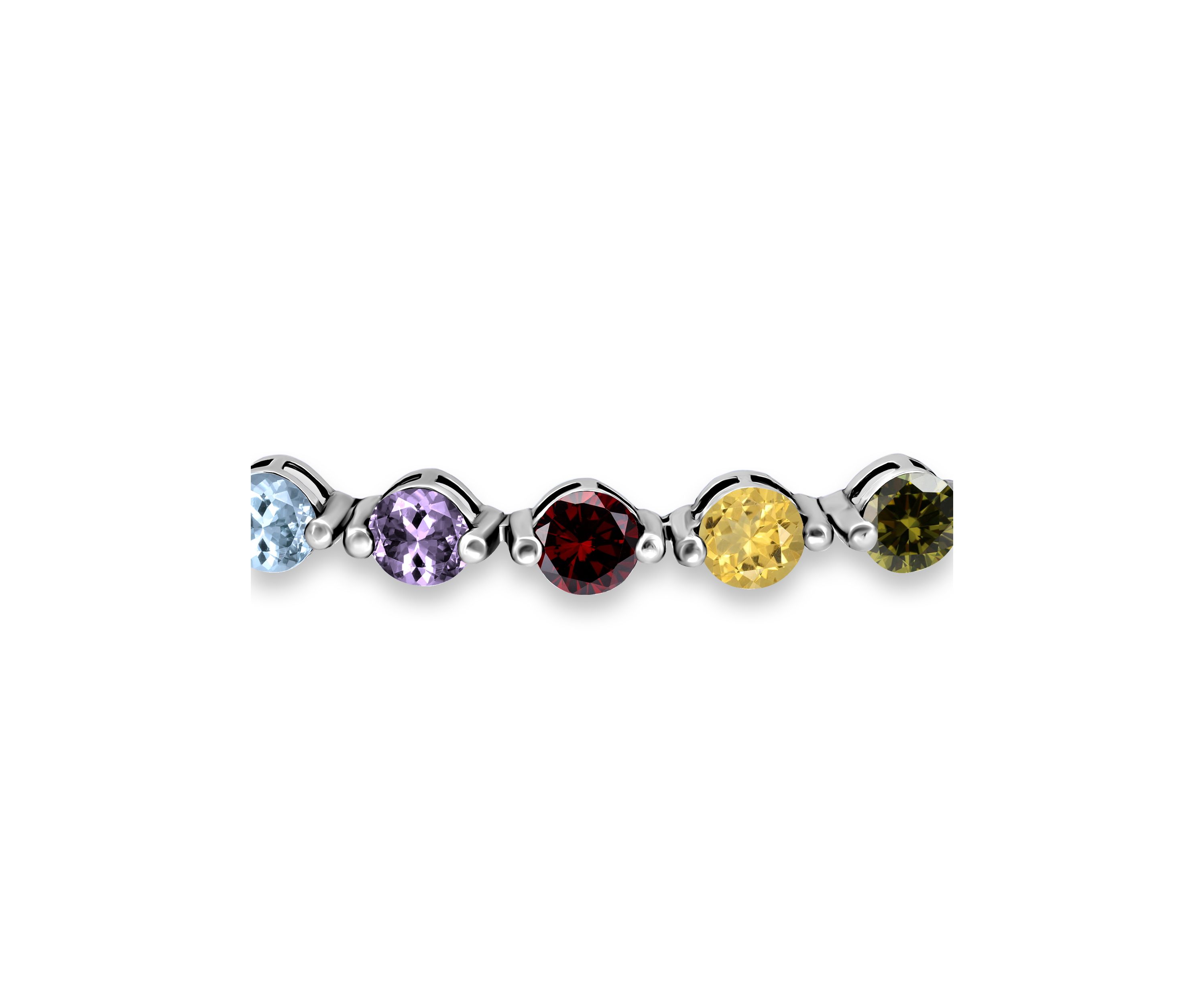 15 Cttw 5mm Round Garnet, Amethyst, Blue Topaz, Peridot & Garnet 20 Stone Link Bracelet, Sterling Silver, DS