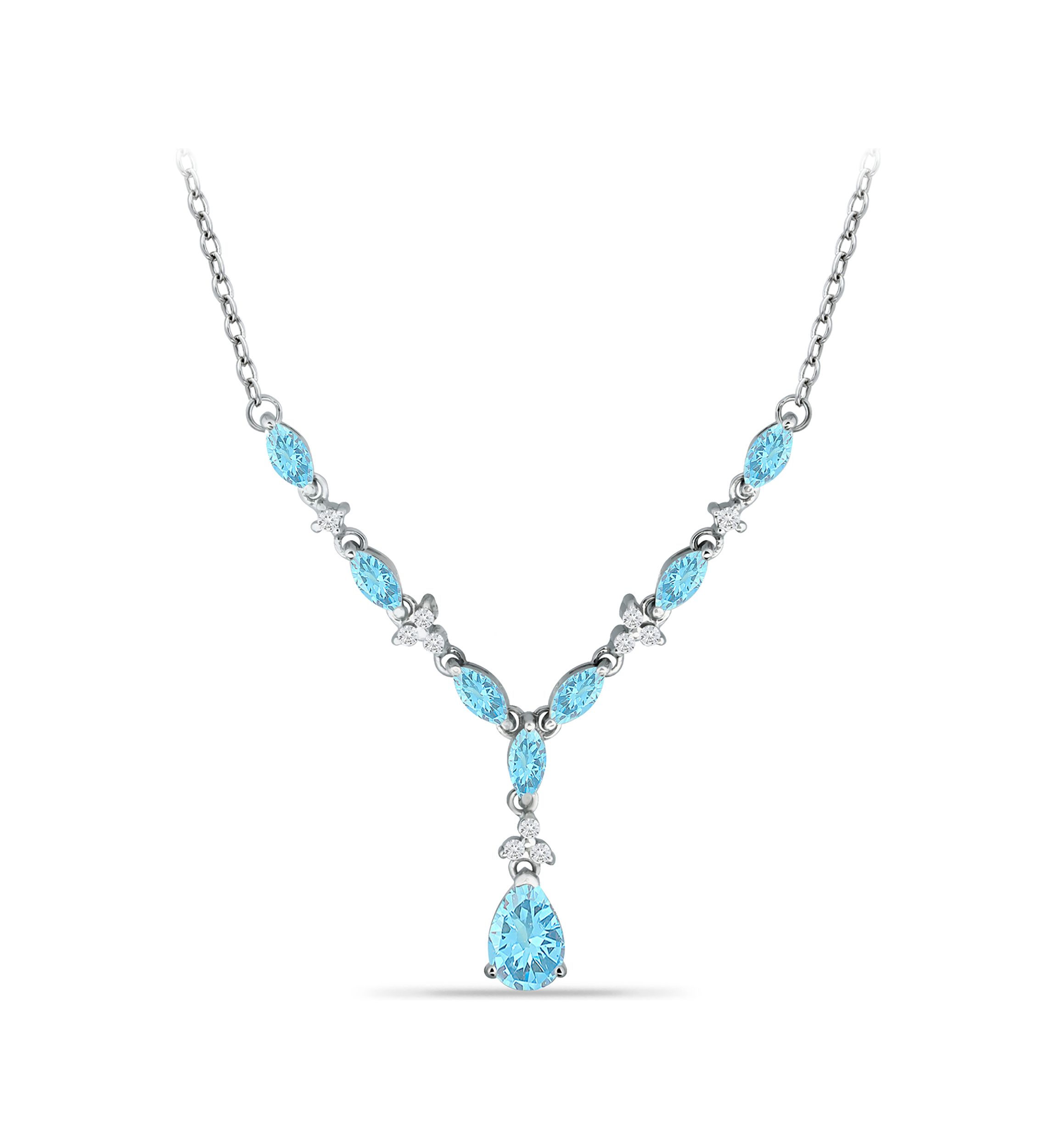 3.69 ct. t.w. Blue Topaz and White Topaz Y Necklace, Sterling Silver