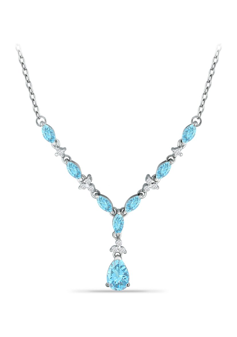 3.69 ct. t.w. Blue Topaz and White Topaz Y Necklace, Sterling Silver
