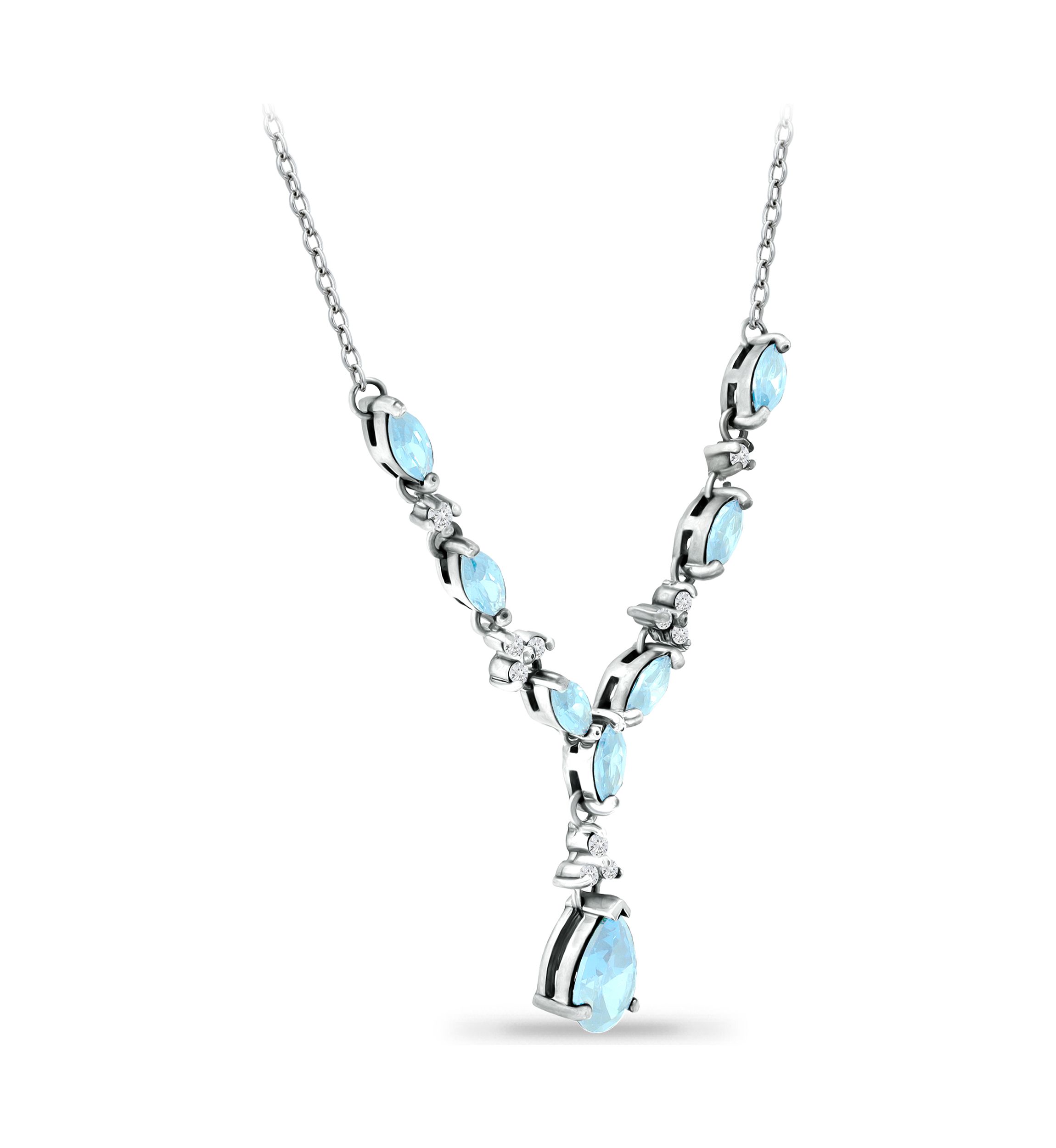 3.69 ct. t.w. Blue Topaz and White Topaz Y Necklace, Sterling Silver