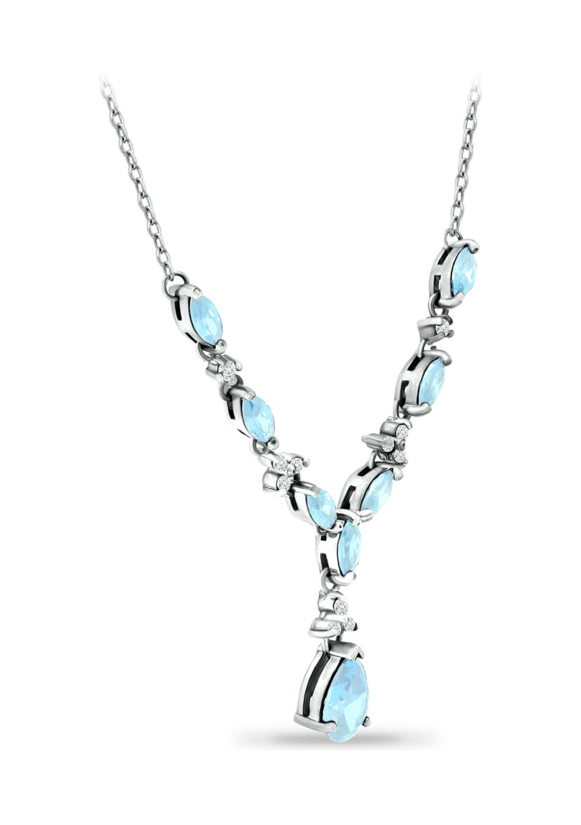 3.69 ct. t.w. Blue Topaz and White Topaz Y Necklace, Sterling Silver
