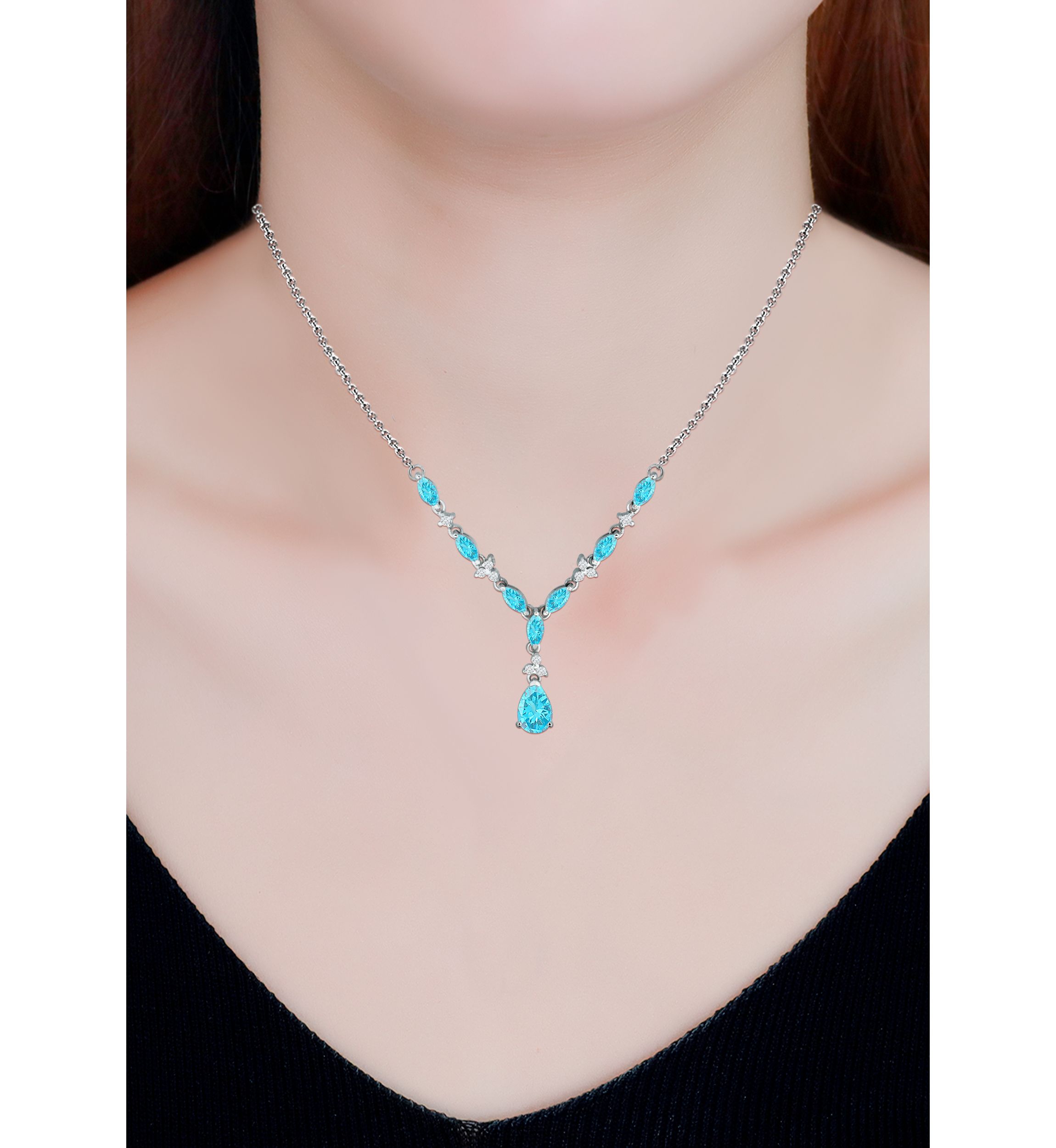 3.69 ct. t.w. Blue Topaz and White Topaz Y Necklace, Sterling Silver
