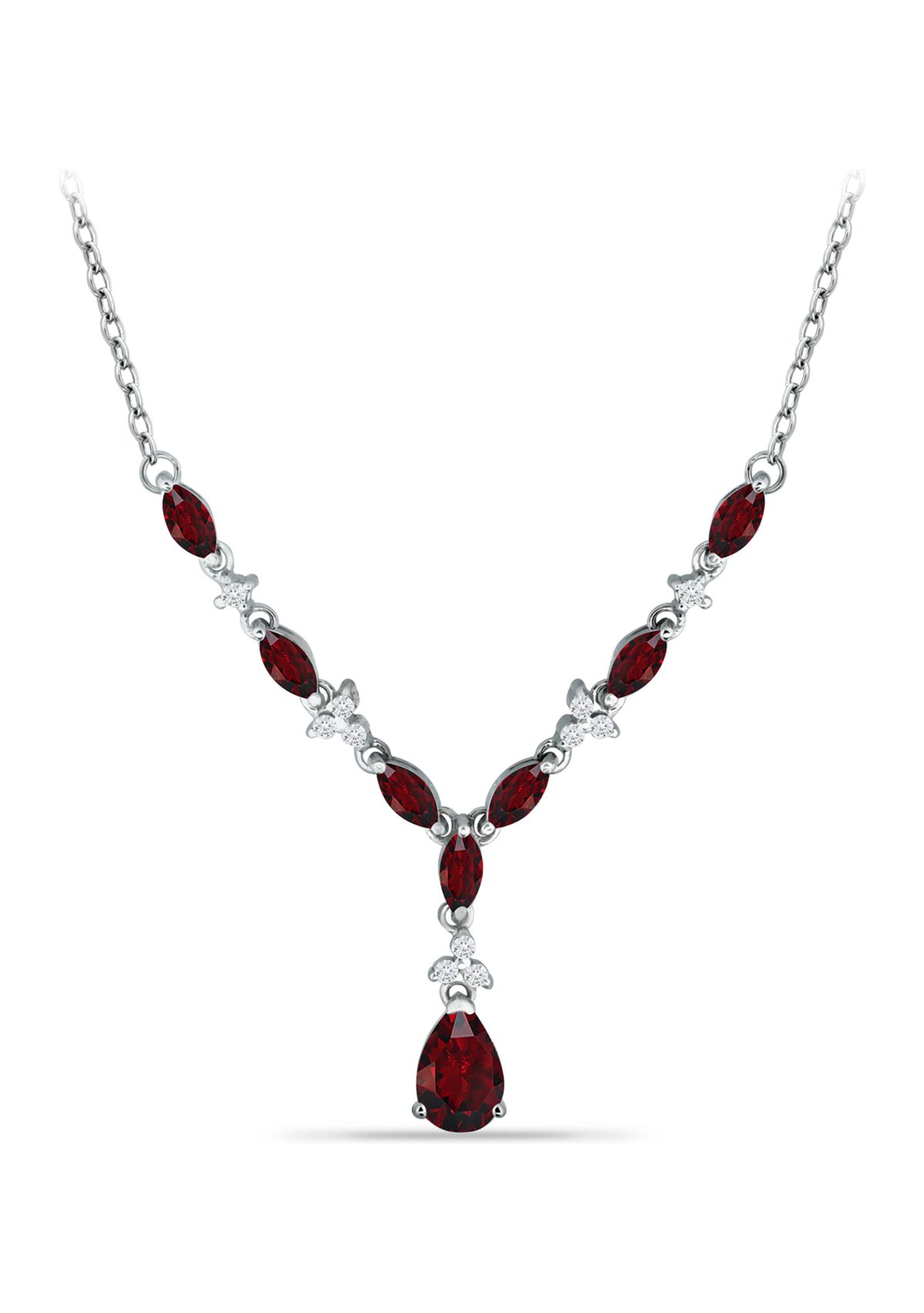 3.69 ct. t.w. Garnet and White Topaz Y Necklace, Sterling Silver