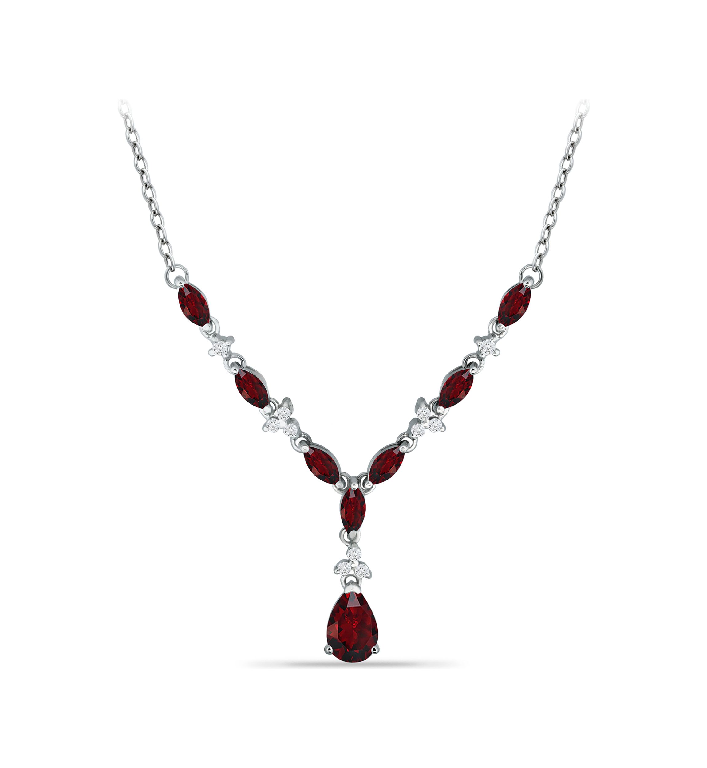 3.69 ct. t.w. Garnet and White Topaz Y Necklace, Sterling Silver