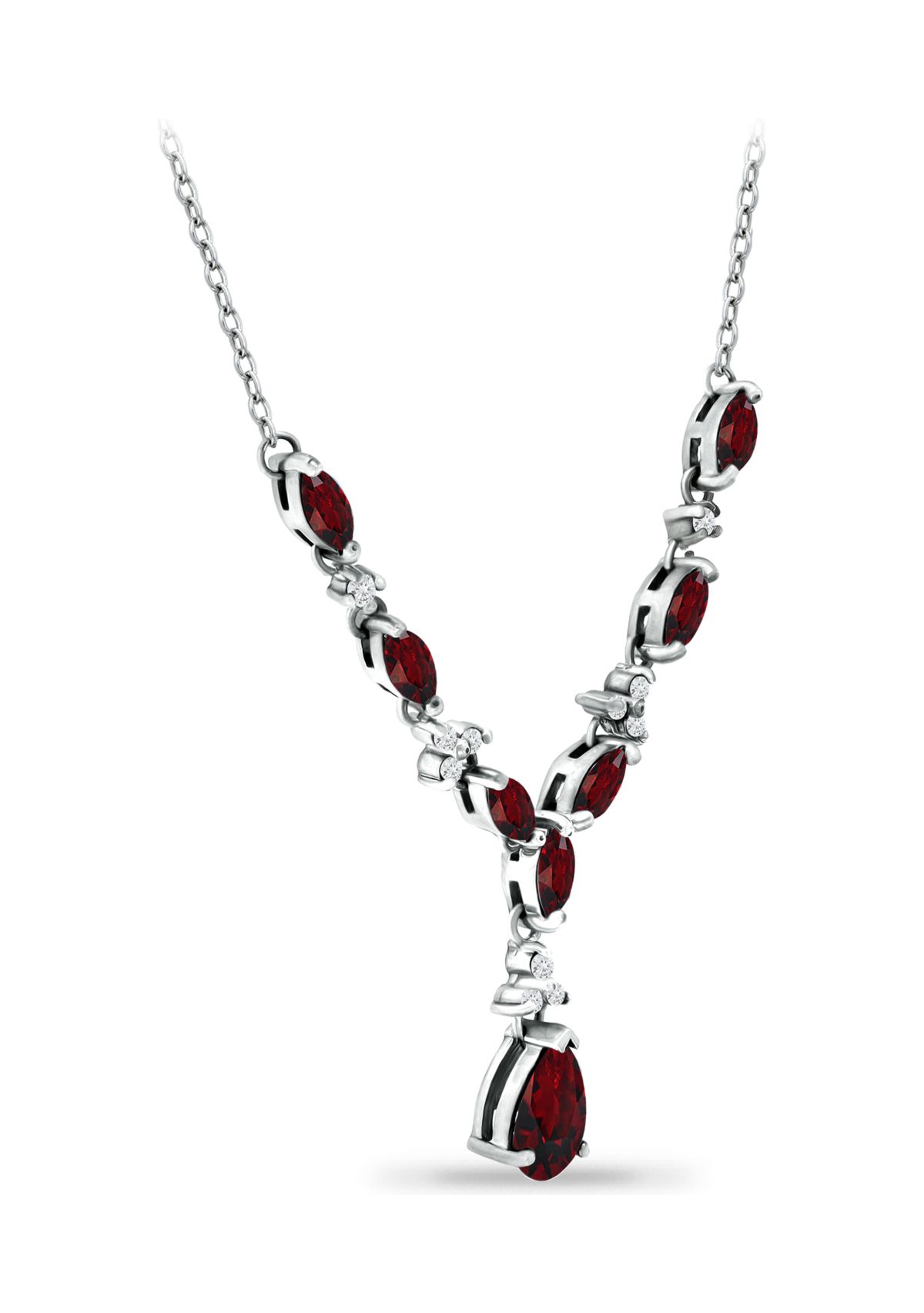 3.69 ct. t.w. Garnet and White Topaz Y Necklace, Sterling Silver
