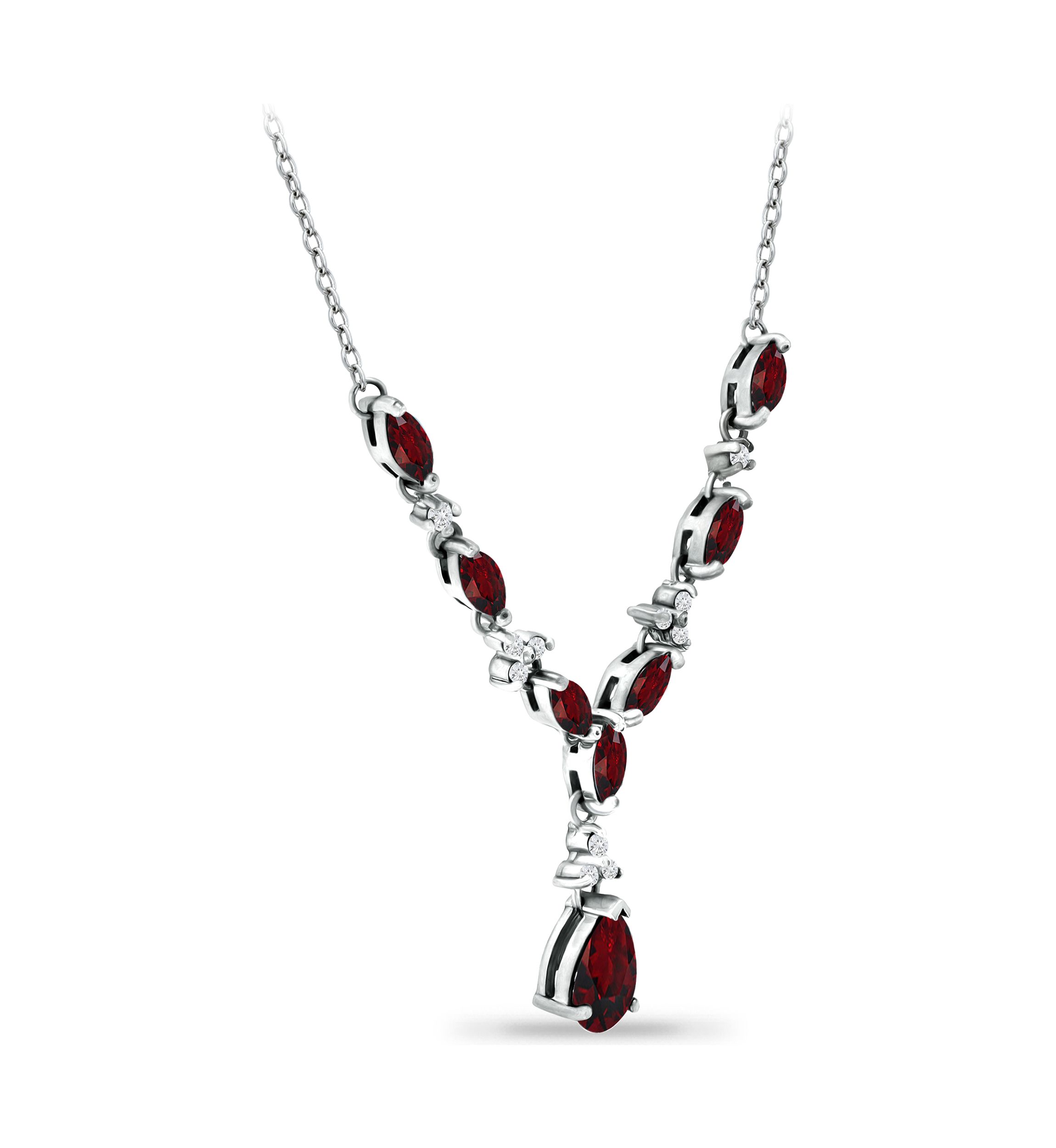 3.69 ct. t.w. Garnet and White Topaz Y Necklace, Sterling Silver