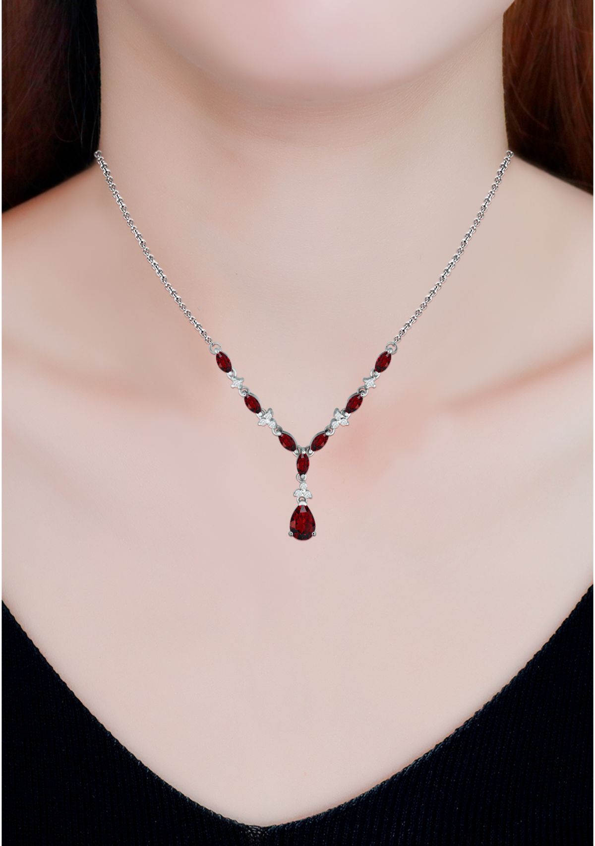3.69 ct. t.w. Garnet and White Topaz Y Necklace, Sterling Silver