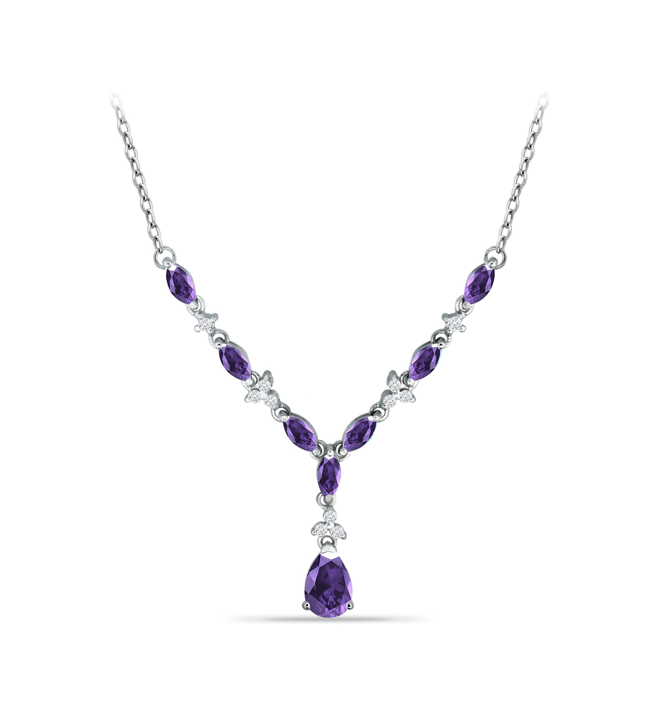 2.37 ct. t.w. African Amethyst and White Topaz Y Necklace, Sterling Silver
