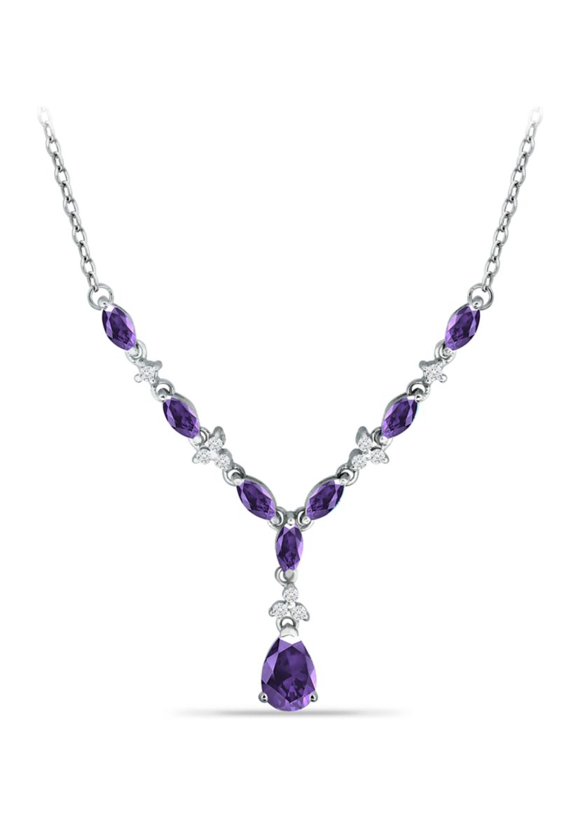 2.37 ct. t.w. African Amethyst and White Topaz Y Necklace, Sterling Silver