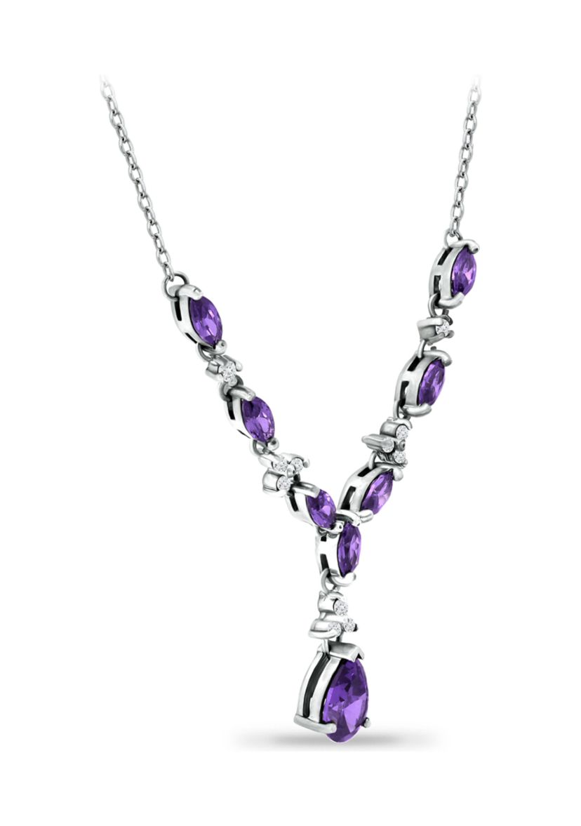 2.37 ct. t.w. African Amethyst and White Topaz Y Necklace, Sterling Silver