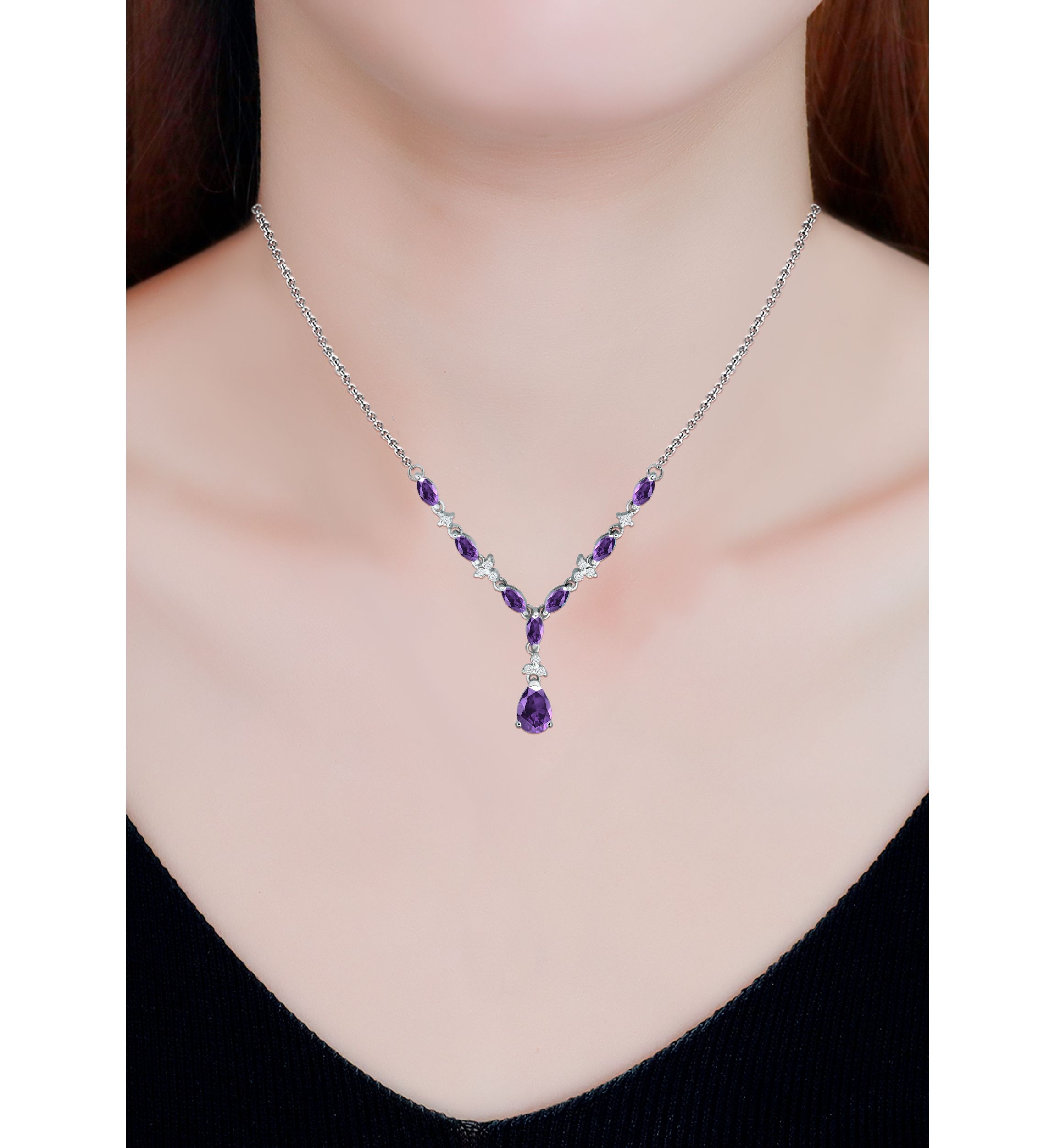 2.37 ct. t.w. African Amethyst and White Topaz Y Necklace, Sterling Silver