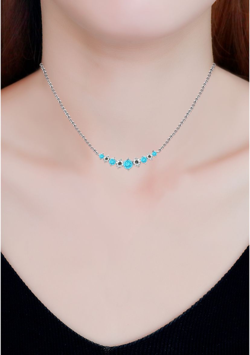 1 ct. t.w. Blue Topaz and Diamond Necklace, Sterling Silver
