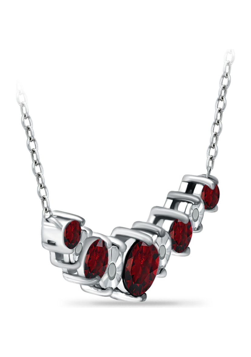 1.02 ct. t.w. Garnet and Diamond Necklace, Sterling Silver