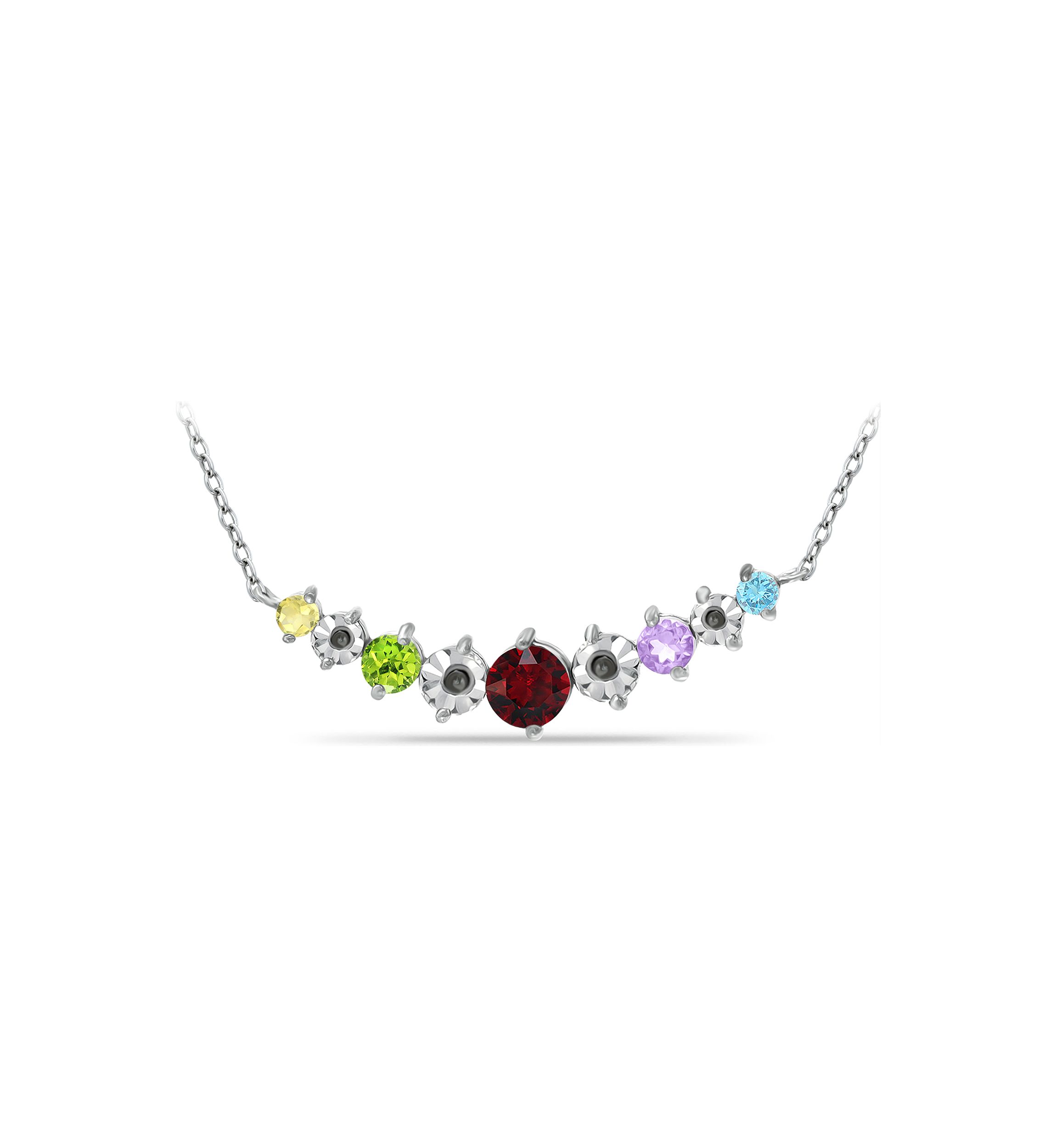 7/8 ct. t.w. Multi Gemstone and Diamond Necklace, Sterling Silver