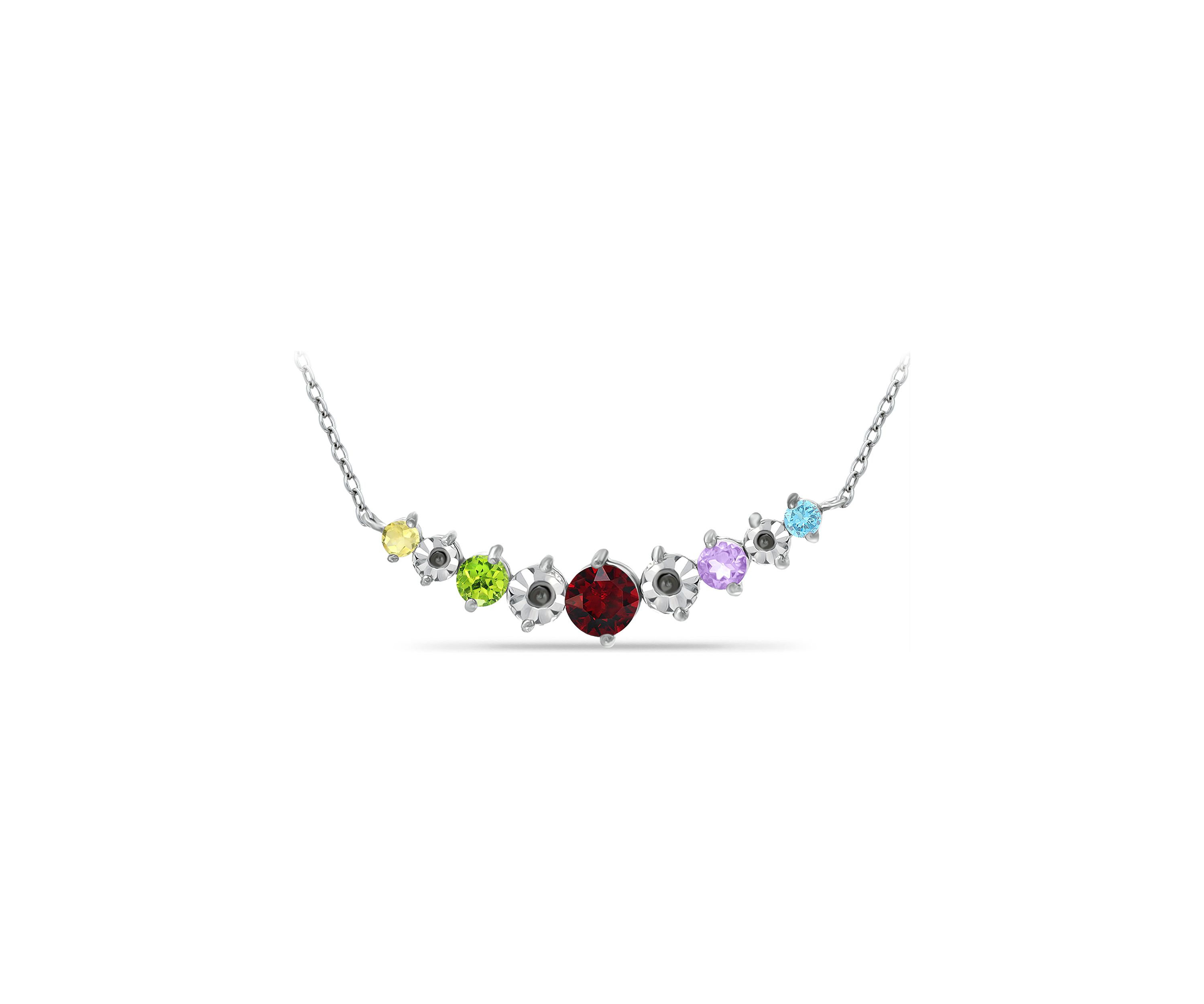7/8 ct. t.w. Multi Gemstone and Diamond Necklace, Sterling Silver