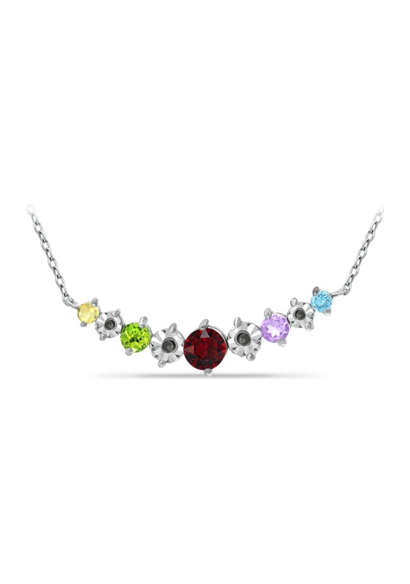 7/8 ct. t.w. Multi Gemstone and Diamond Necklace, Sterling Silver