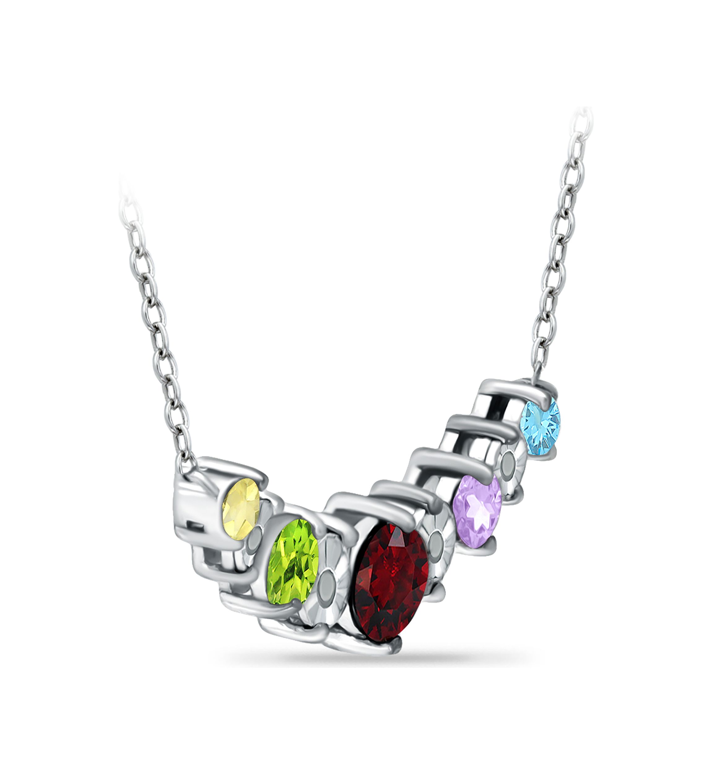 7/8 ct. t.w. Multi Gemstone and Diamond Necklace, Sterling Silver