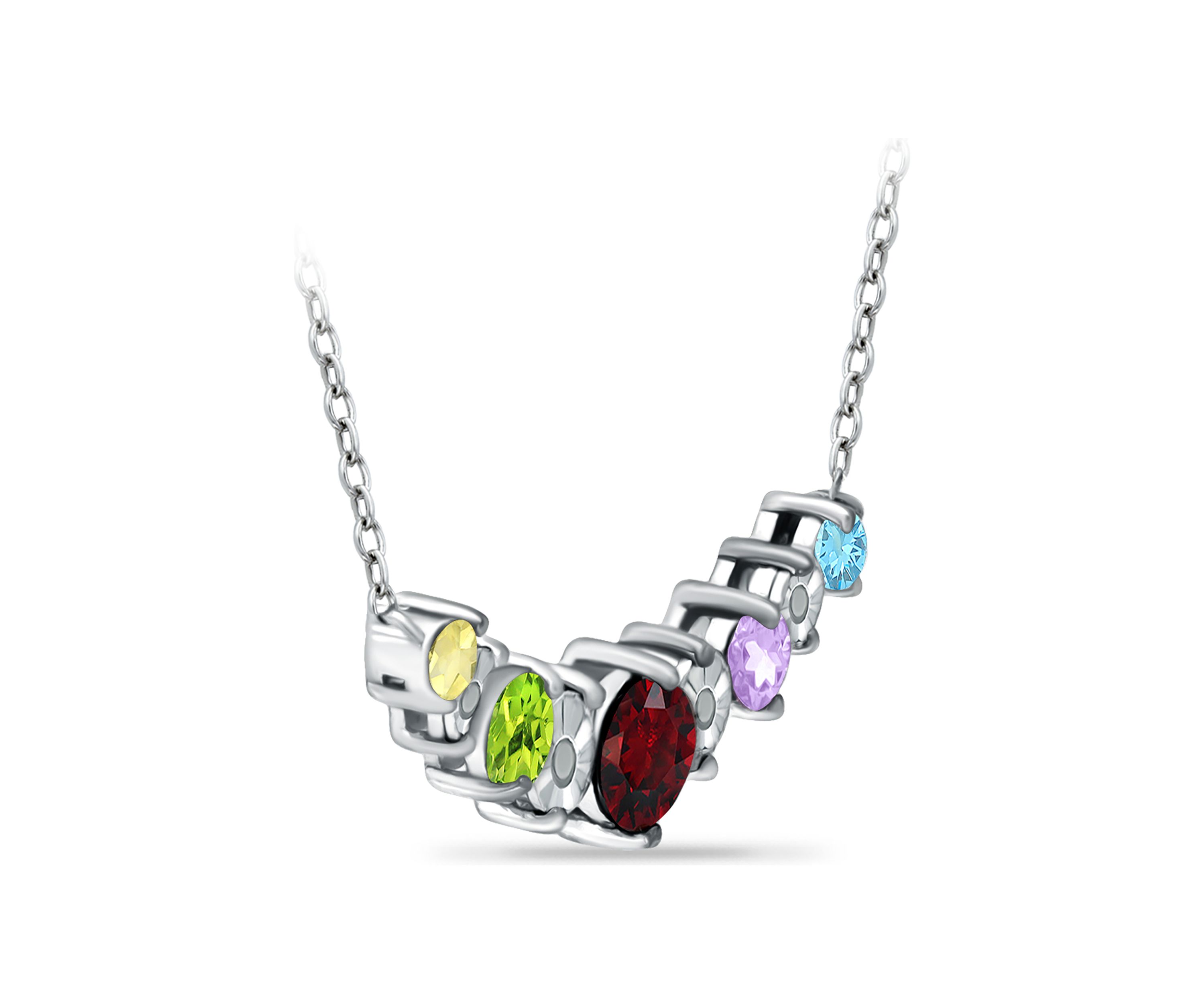 7/8 ct. t.w. Multi Gemstone and Diamond Necklace, Sterling Silver