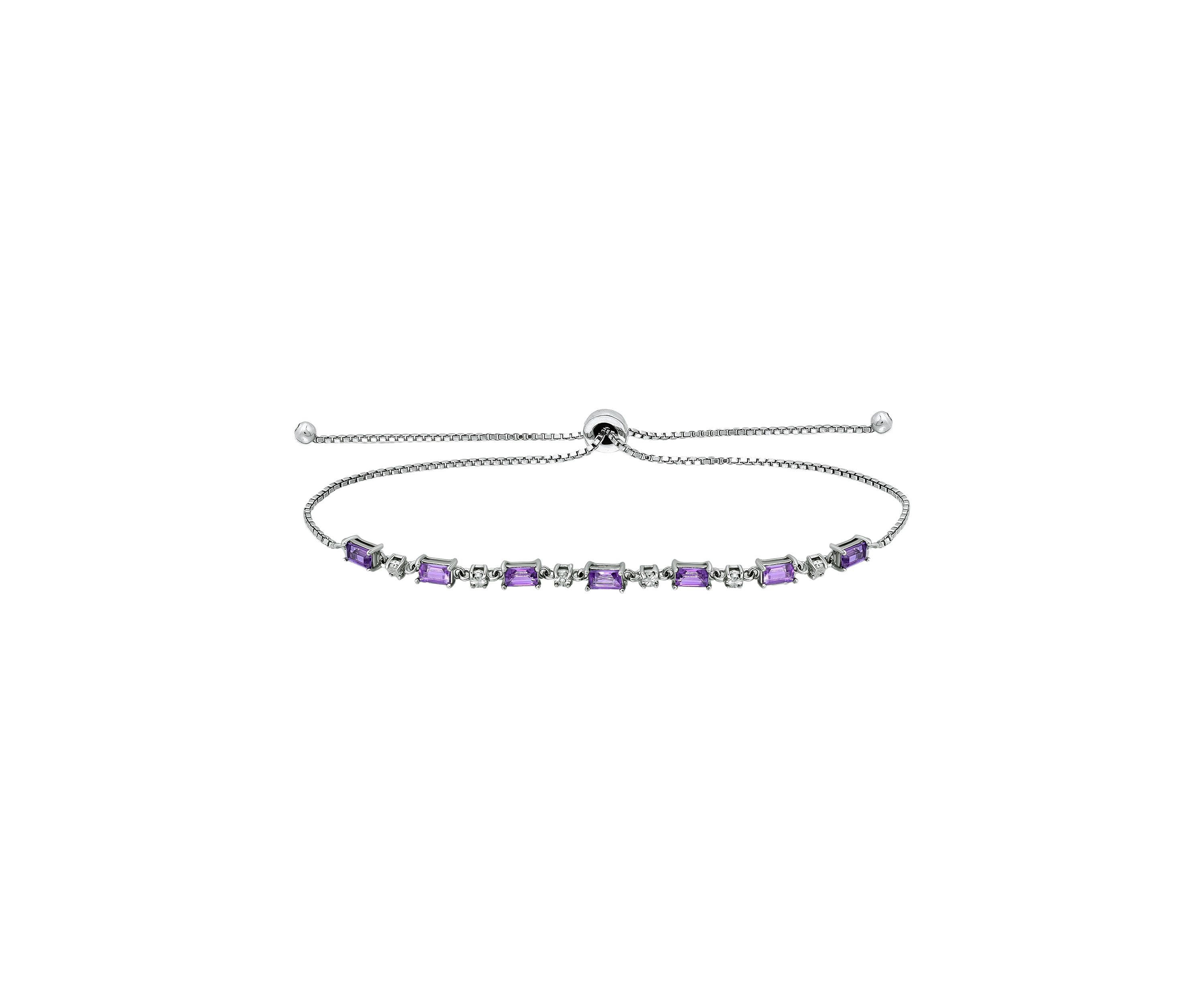 1.64 ct. t.w. Amethyst and Diamond Bolo Bracelet, Sterling Silver