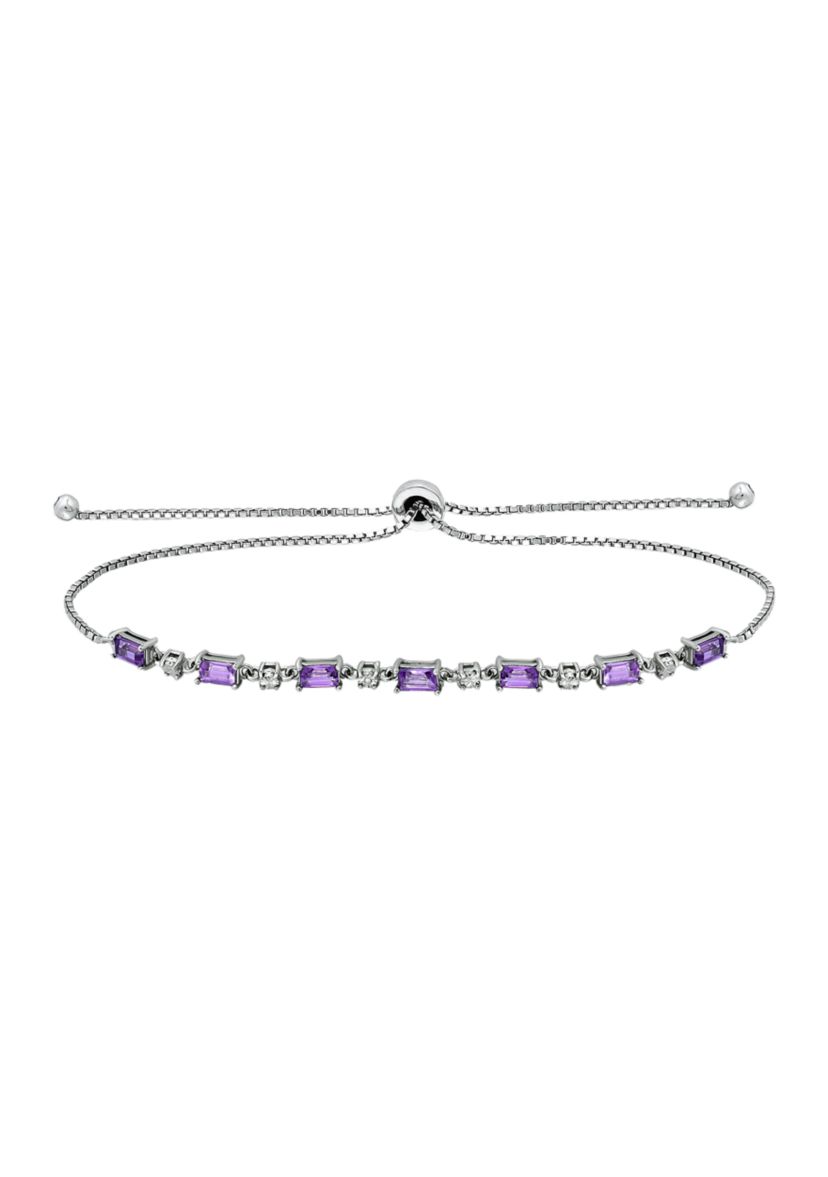 1.64 ct. t.w. Amethyst and Diamond Bolo Bracelet, Sterling Silver