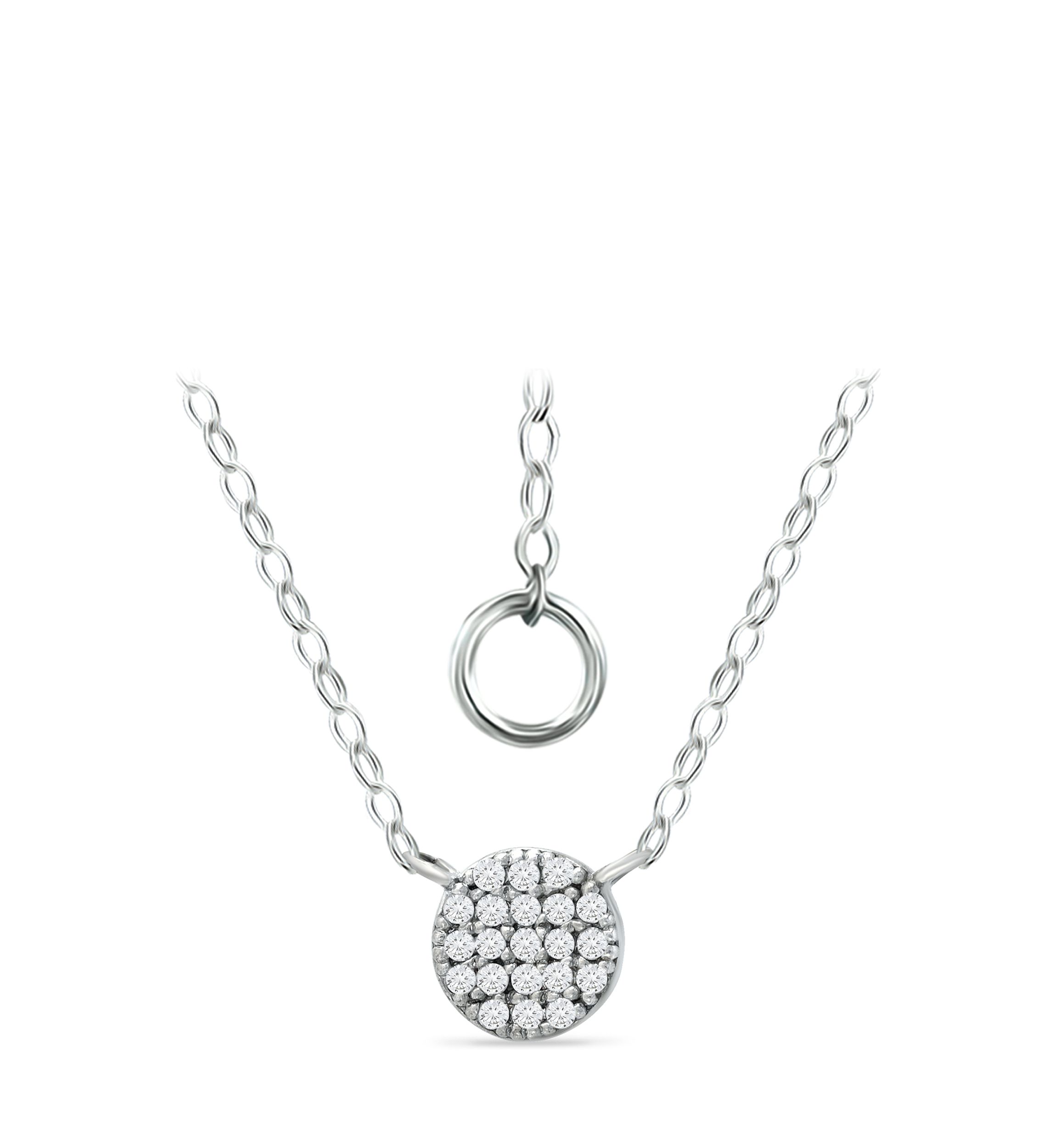 1/10 ct. t.w. Diamond Pavé Circle Disc Necklace in Sterling Silver