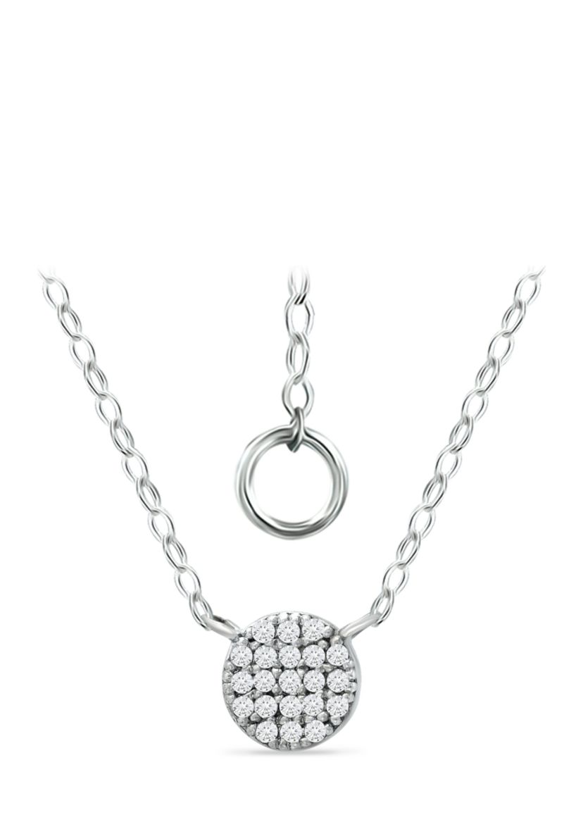 1/10 ct. t.w. Diamond Pavé Circle Disc Necklace in Sterling Silver
