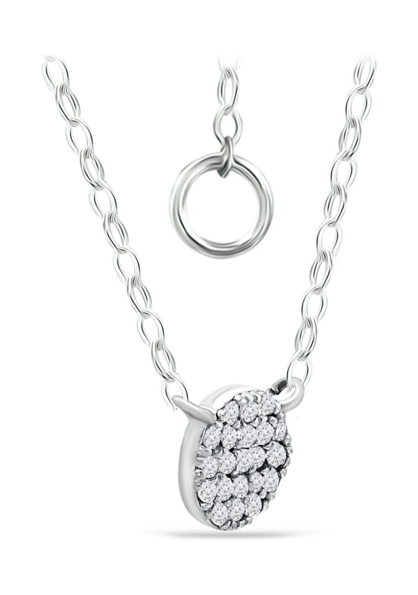 1/10 ct. t.w. Diamond Pavé Circle Disc Necklace in Sterling Silver