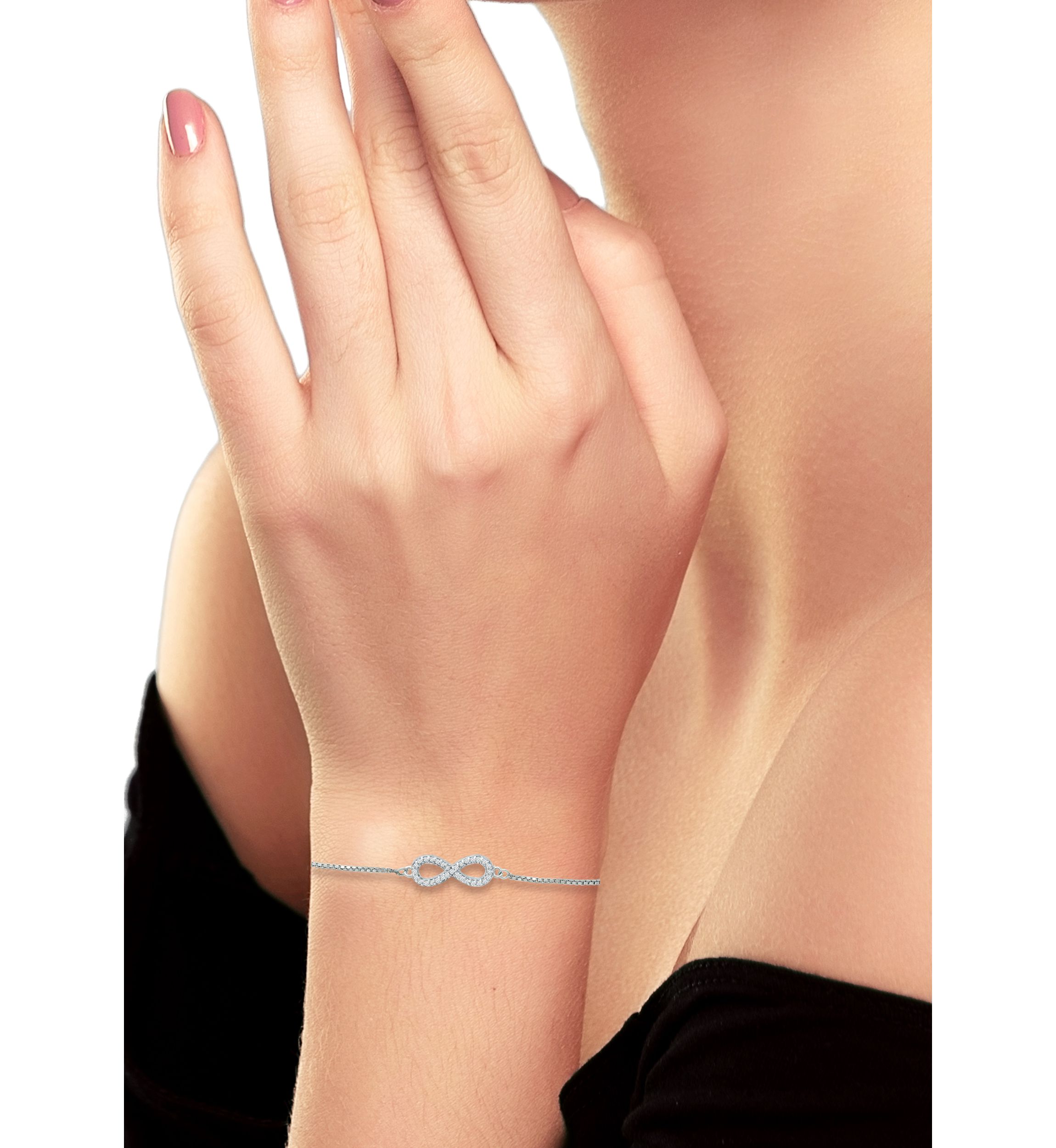 1/6 ct. t.w. Diamond  Infinity Adjustable Bracelet in Sterling Silver