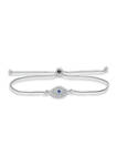 1/5 ct. t.w. Diamond and Synthetic Blue Evil Eye Adjustable Bracelet in Sterling Silver