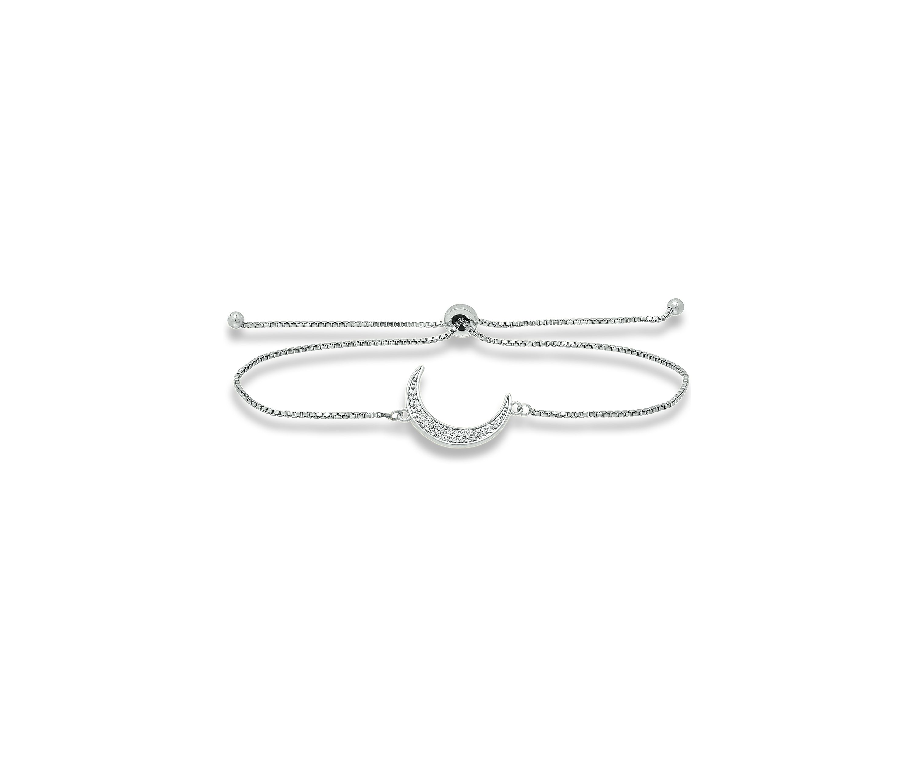1/8 ct. t.w. Diamond Crescent Moon Adjustable Bracelet in Sterling Silver