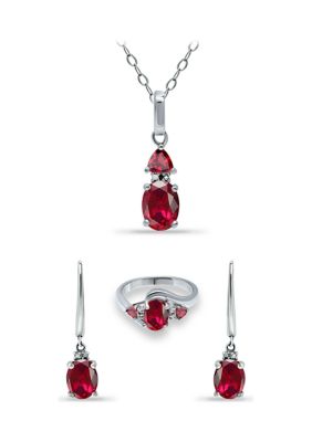 Belk & Co Lab Created 5.78 ct. Created Pink Sapphire and Diamond Pendant Necklace, Ring and Drop Earrings, 3pc Set, Sterling Silver