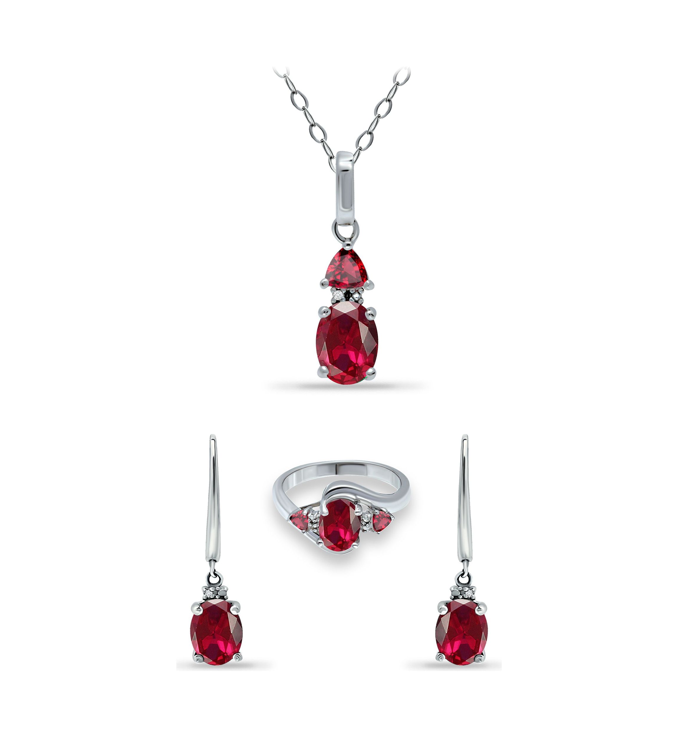 Lab Created 5.78 ct. Created Pink Sapphire and Diamond Pendant Necklace, Ring and Drop Earrings, 3pc Set, Sterling Silver