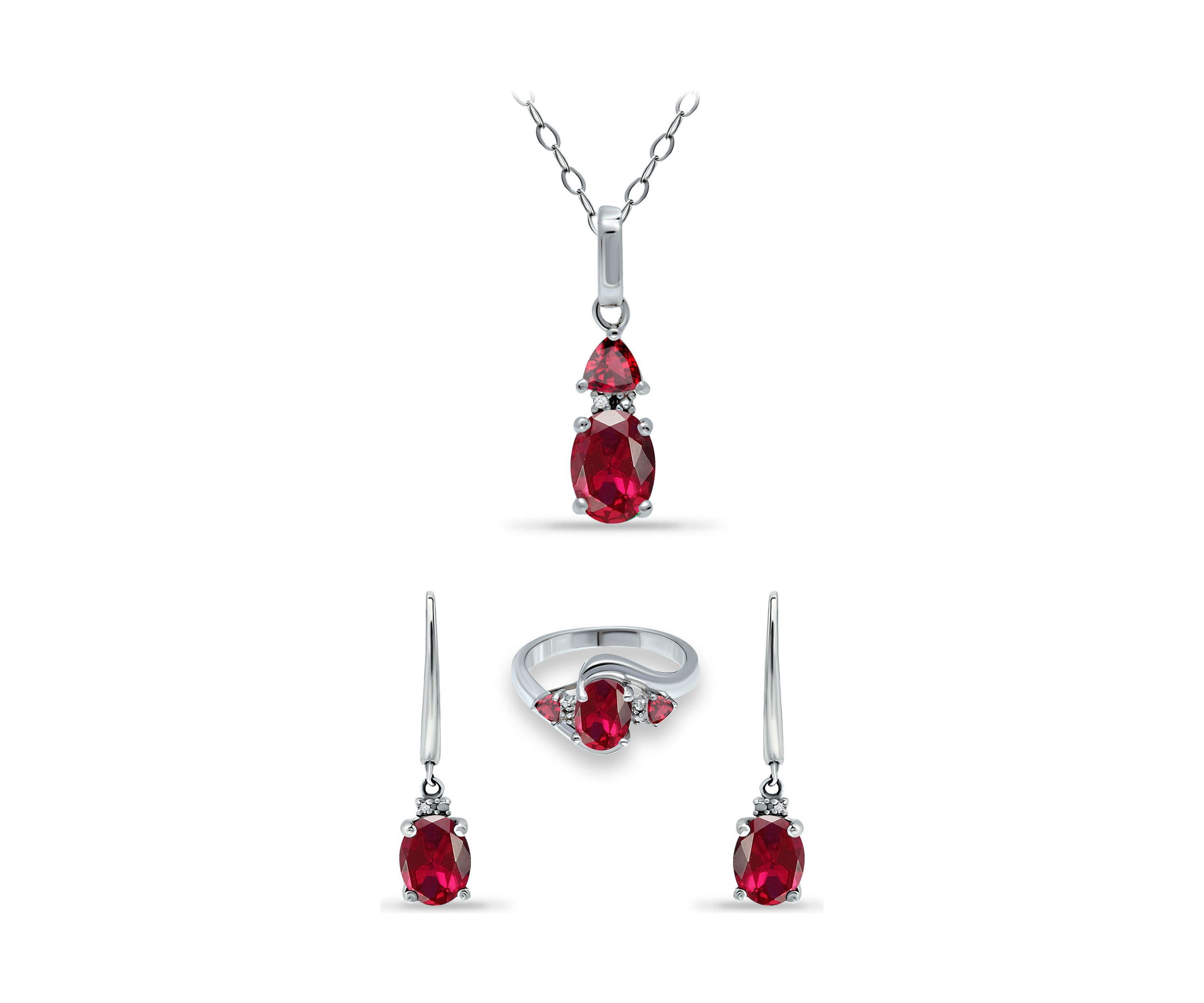 Lab Created 5.78 ct. Created Pink Sapphire and Diamond Pendant Necklace, Ring and Drop Earrings, 3pc Set, Sterling Silver