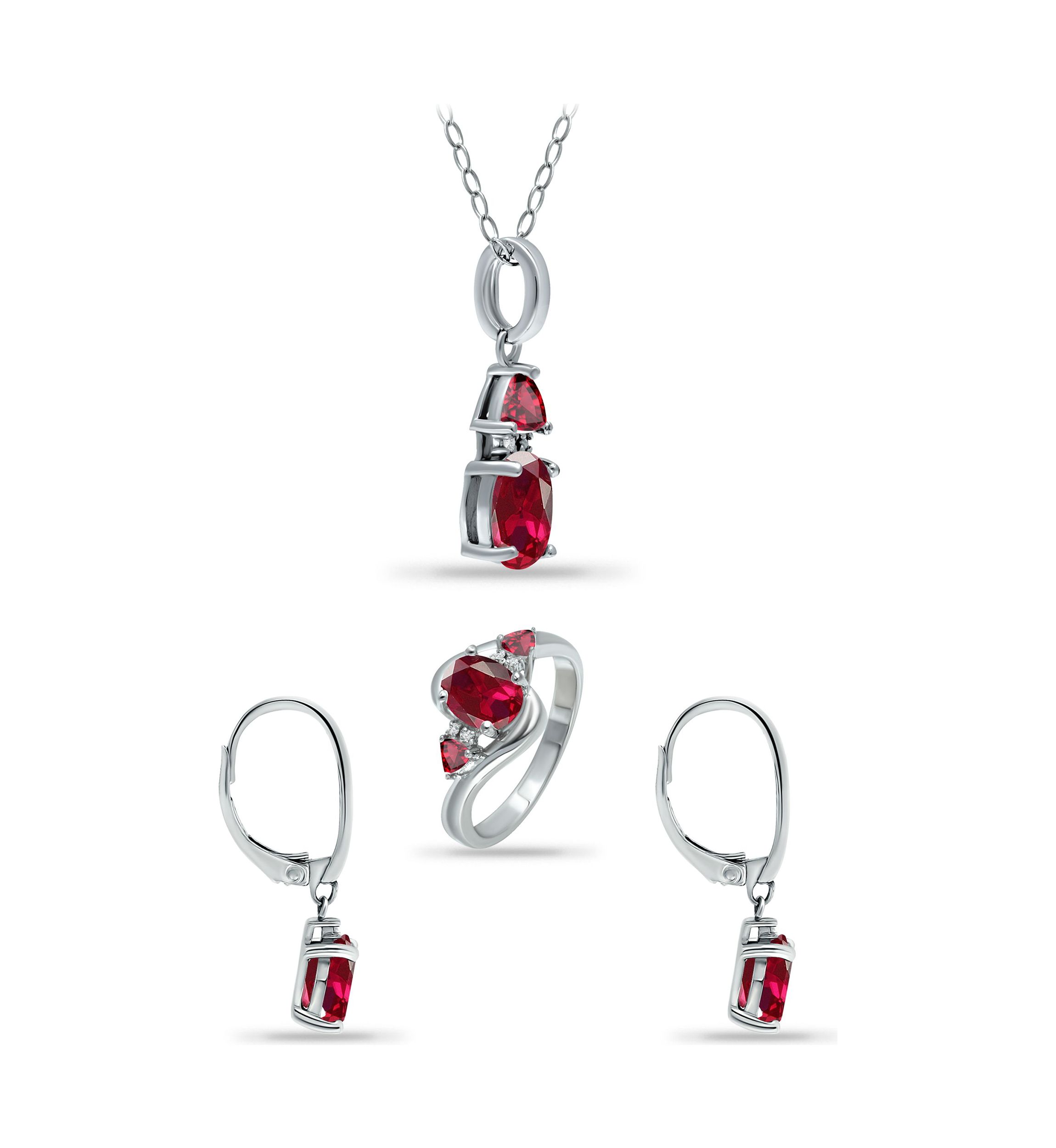 Lab Created 5.78 ct. Created Pink Sapphire and Diamond Pendant Necklace, Ring and Drop Earrings, 3pc Set, Sterling Silver