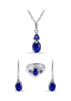 Belk & Co Lab Created 5.12 ct. Nano Blue Sapphire and Diamond Pendant Necklace, Ring and Drop Earrings, 3pc Set, Sterling Silver