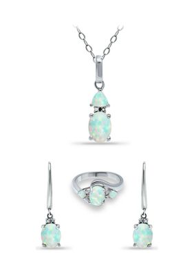 Belk & Co Lab Created 2.13 ct. Synthetic Opal and Diamond Pendant Necklace, Ring and Drop Earrings, 3pc Set, Sterling Silver, White